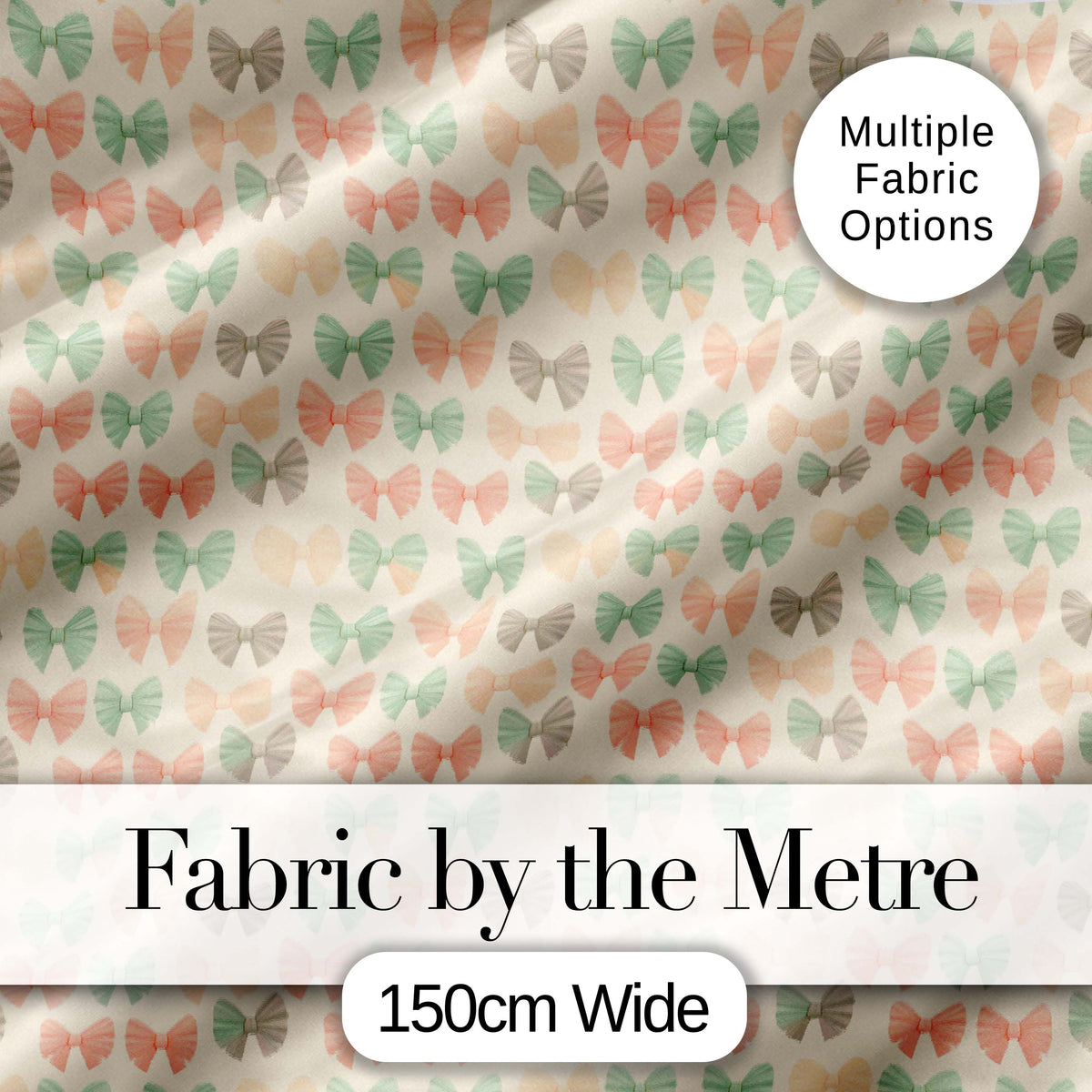 Soft Pastel Bow Pattern in Peach Mint and Cream Seamless Digital Print Fabric by the Metre UK Sewing Quilting Textile