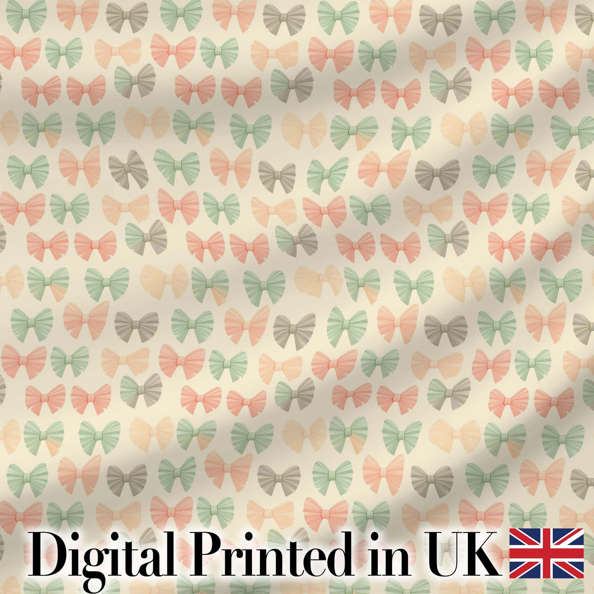 Soft Pastel Bow Pattern in Peach Mint and Cream Seamless Digital Print Fabric by the Metre UK Sewing Quilting Textile