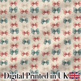 Vintage Inspired Bow Pattern in Pink Blue and Cream Seamless Digital Print Fabric by the Metre UK Sewing Quilting Textile