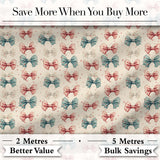 Vintage Inspired Bow Pattern in Pink Blue and Cream Seamless Digital Print Fabric by the Metre UK Sewing Quilting Textile