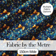 Elegant Blue Floral Swirl Pattern with Golden Bows Seamless Design Digital Print Fabric by the Metre UK Sewing Quilting Textile