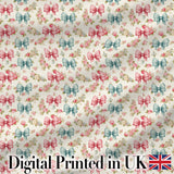 Shabby Chic Floral Bow Pattern in Pink and Blue Pastel Tones Seamless Design Digital Print Fabric by the Metre UK Sewing Quilting Textile