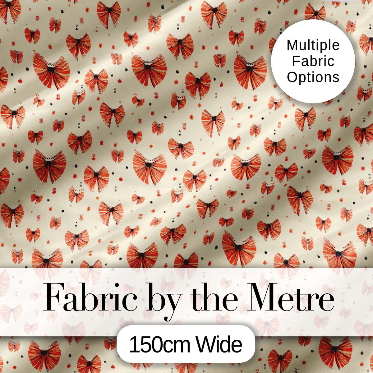 Cute Heart Shaped Bow Pattern in Coral and Black Seamless Design Digital Print Fabric by the Metre UK Sewing Quilting Textile
