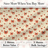 Cute Heart Shaped Bow Pattern in Coral and Black Seamless Design Digital Print Fabric by the Metre UK Sewing Quilting Textile