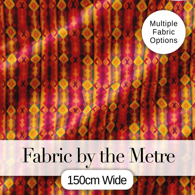 Warm Tribal Geometric Pattern in Red Gold and Orange Seamless Design Digital Print Fabric by the Metre UK Sewing Quilting Textile
