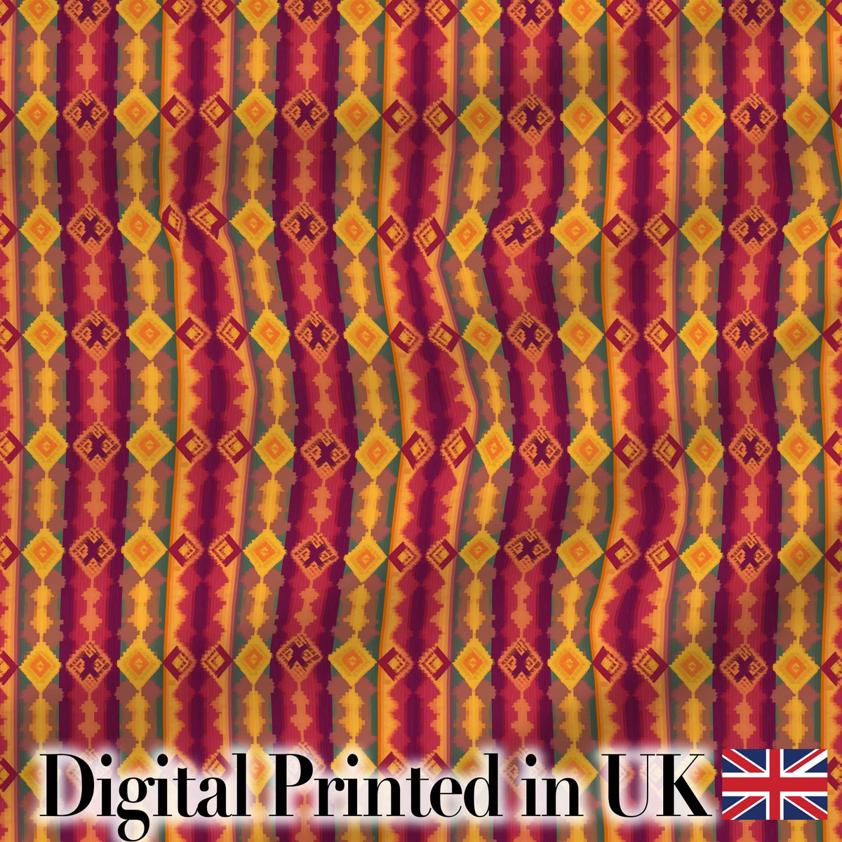 Warm Tribal Geometric Pattern in Red Gold and Orange Seamless Design Digital Print Fabric by the Metre UK Sewing Quilting Textile