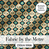 Mid Century Diamond Pattern in Blue Beige and Black Seamless Design Digital Print Fabric by the Metre UK Sewing Quilting Textile