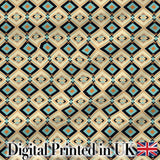 Mid Century Diamond Pattern in Blue Beige and Black Seamless Design Digital Print Fabric by the Metre UK Sewing Quilting Textile