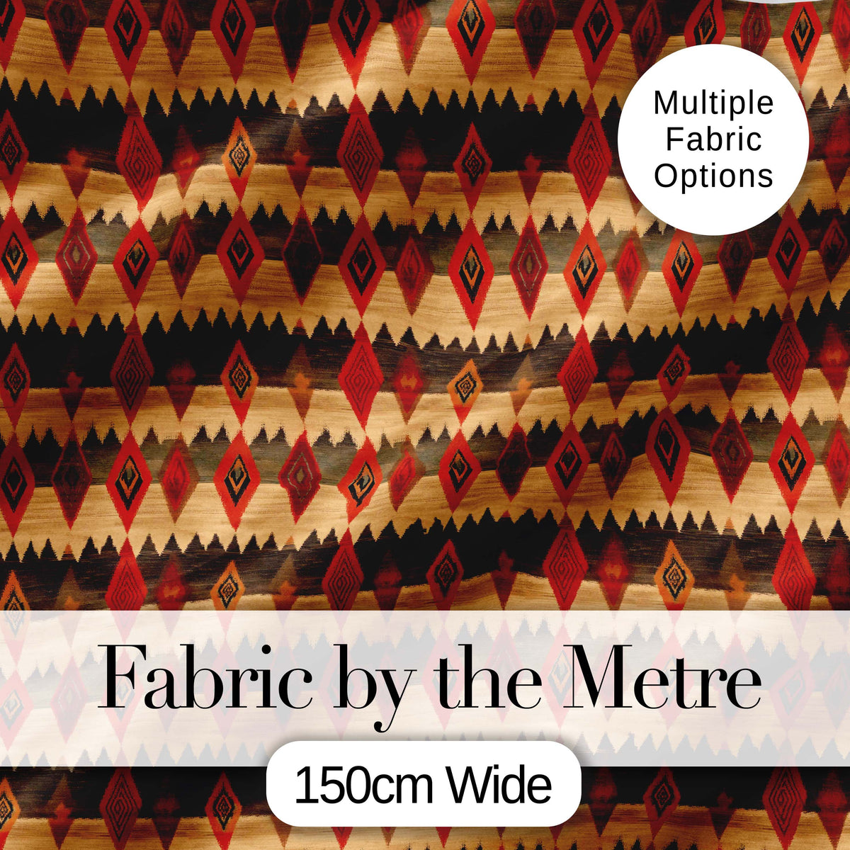 Rustic Tribal Diamond Pattern in Red and Earthy Tones Seamless Design Digital Print Fabric by the Metre UK Sewing Quilting Textile