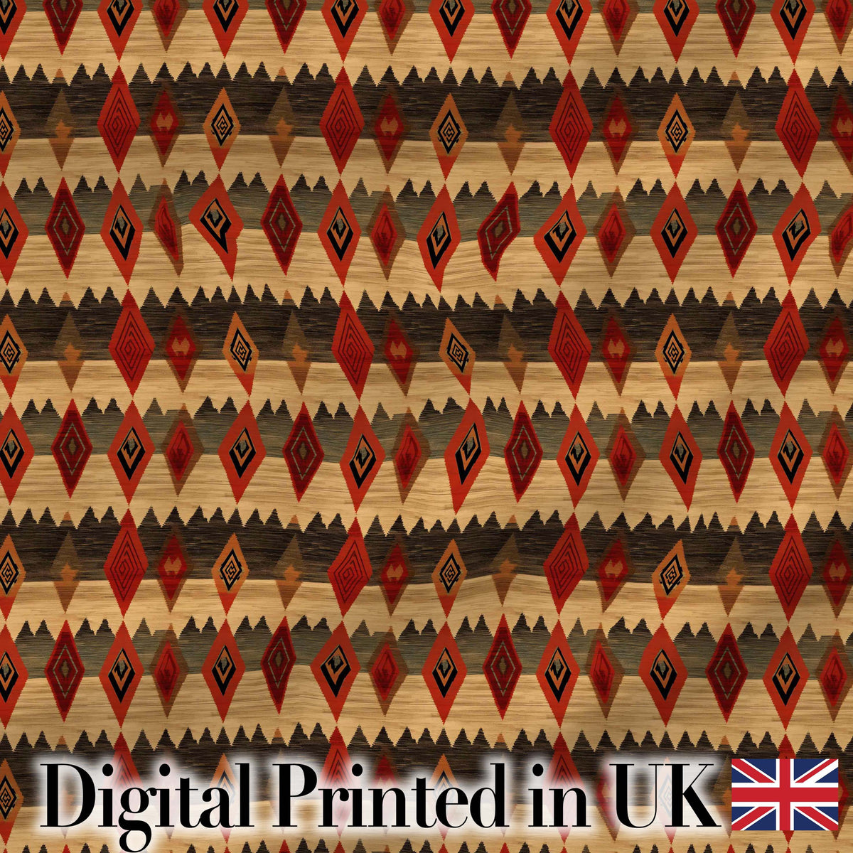 Rustic Tribal Diamond Pattern in Red and Earthy Tones Seamless Design Digital Print Fabric by the Metre UK Sewing Quilting Textile