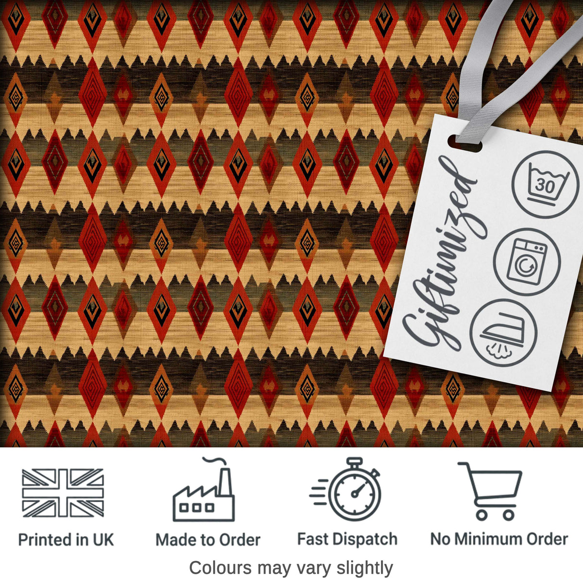 Rustic Tribal Diamond Pattern in Red and Earthy Tones Seamless Design Digital Print Fabric by the Metre UK Sewing Quilting Textile