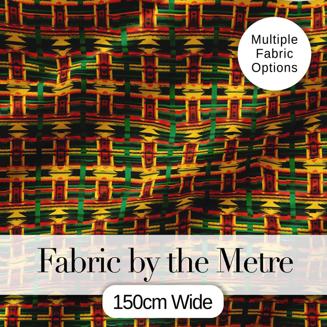 Bold African Inspired Stripe Pattern in Green Yellow and Red Seamless Design Digital Print Fabric by the Metre UK Sewing Quilting Textile