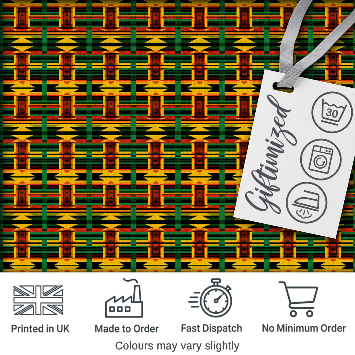 Bold African Inspired Stripe Pattern in Green Yellow and Red Seamless Design Digital Print Fabric by the Metre UK Sewing Quilting Textile