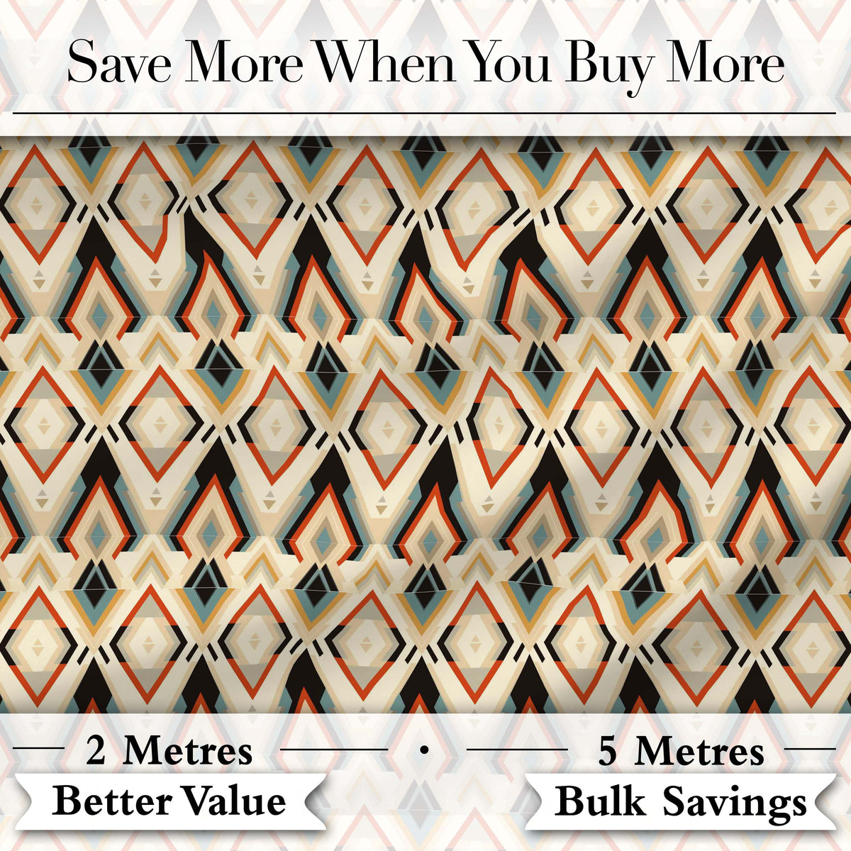 Geometric Diamond Pattern in Beige Orange and Teal Seamless Pattern Digital Print Fabric by the Metre UK Sewing Quilting Textile