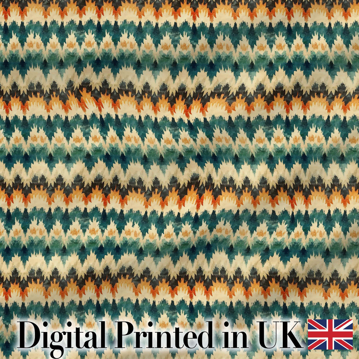 Abstract Watercolor Stripe Pattern in Teal Orange and Cream Seamless Pattern Digital Print Fabric by the Metre UK Sewing Quilting Textile