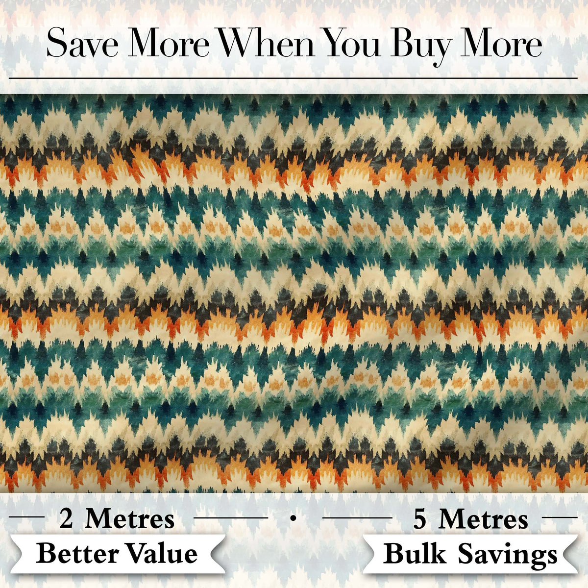 Abstract Watercolor Stripe Pattern in Teal Orange and Cream Seamless Pattern Digital Print Fabric by the Metre UK Sewing Quilting Textile