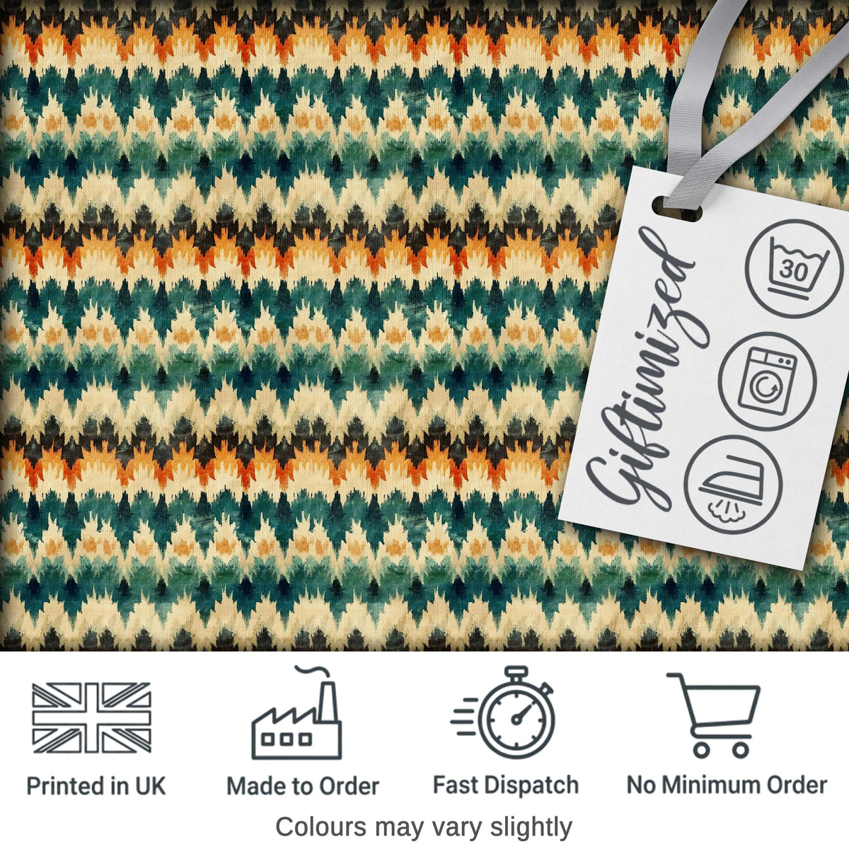 Abstract Watercolor Stripe Pattern in Teal Orange and Cream Seamless Pattern Digital Print Fabric by the Metre UK Sewing Quilting Textile