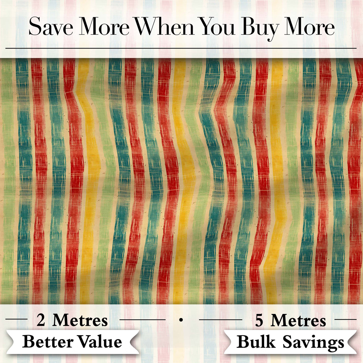 Vintage Distressed Stripe Pattern in Red Yellow and Teal Seamless Pattern Digital Print Fabric by the Metre UK Sewing Quilting Textile