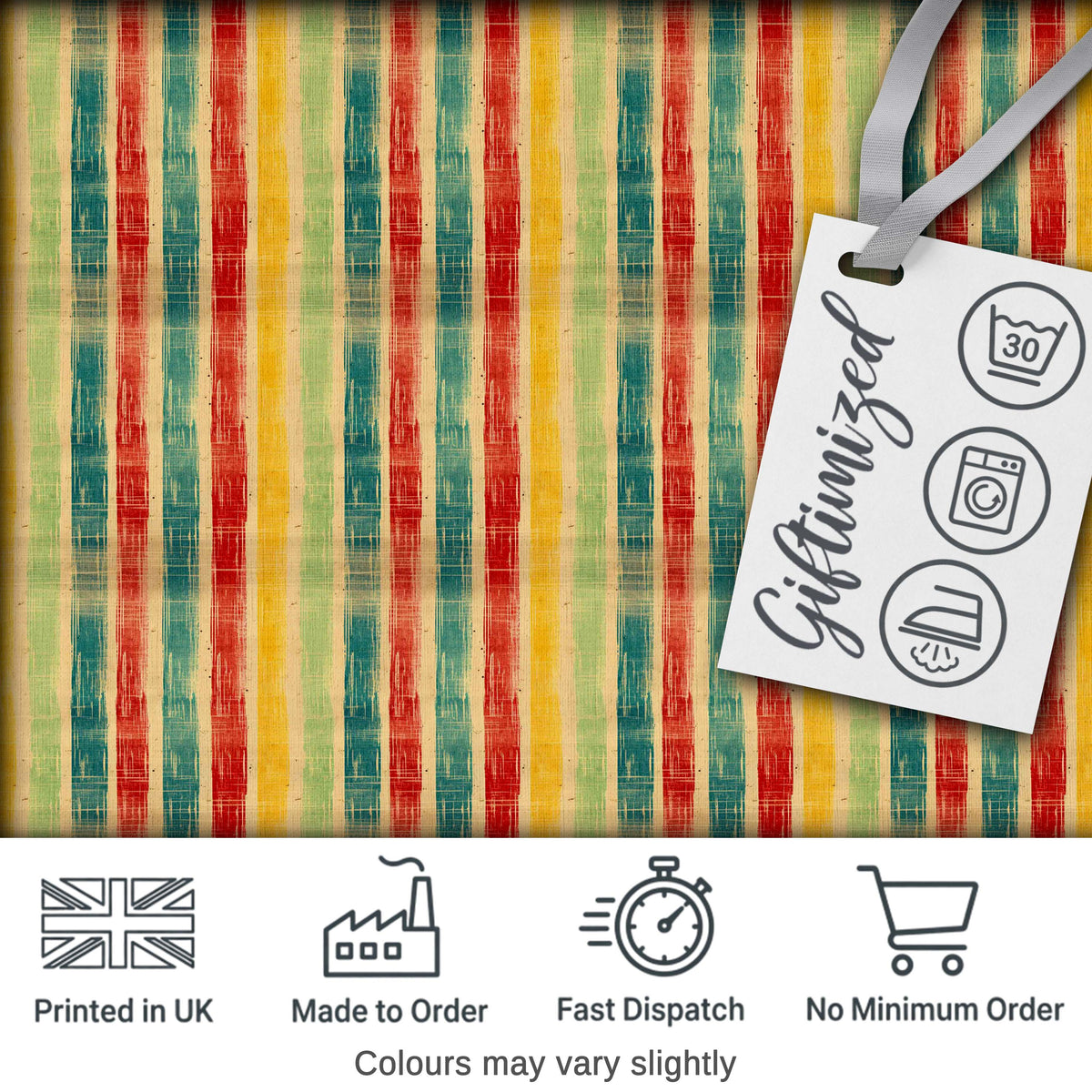 Vintage Distressed Stripe Pattern in Red Yellow and Teal Seamless Pattern Digital Print Fabric by the Metre UK Sewing Quilting Textile