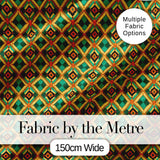 Mid Century Geometric Diamond Pattern Green Orange and Beige Seamless Pattern Digital Print Fabric by the Metre UK Sewing Quilting Textile