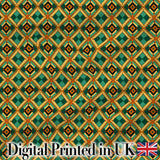Mid Century Geometric Diamond Pattern Green Orange and Beige Seamless Pattern Digital Print Fabric by the Metre UK Sewing Quilting Textile
