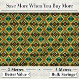 Mid Century Geometric Diamond Pattern Green Orange and Beige Seamless Pattern Digital Print Fabric by the Metre UK Sewing Quilting Textile