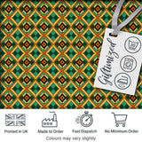 Mid Century Geometric Diamond Pattern Green Orange and Beige Seamless Pattern Digital Print Fabric by the Metre UK Sewing Quilting Textile