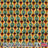 Elegant Ornamental Leaf Pattern in Teal Orange and Cream Seamless Pattern Digital Print Fabric by the Metre UK Sewing Quilting Textile