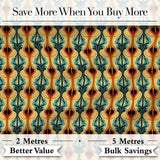 Elegant Ornamental Leaf Pattern in Teal Orange and Cream Seamless Pattern Digital Print Fabric by the Metre UK Sewing Quilting Textile