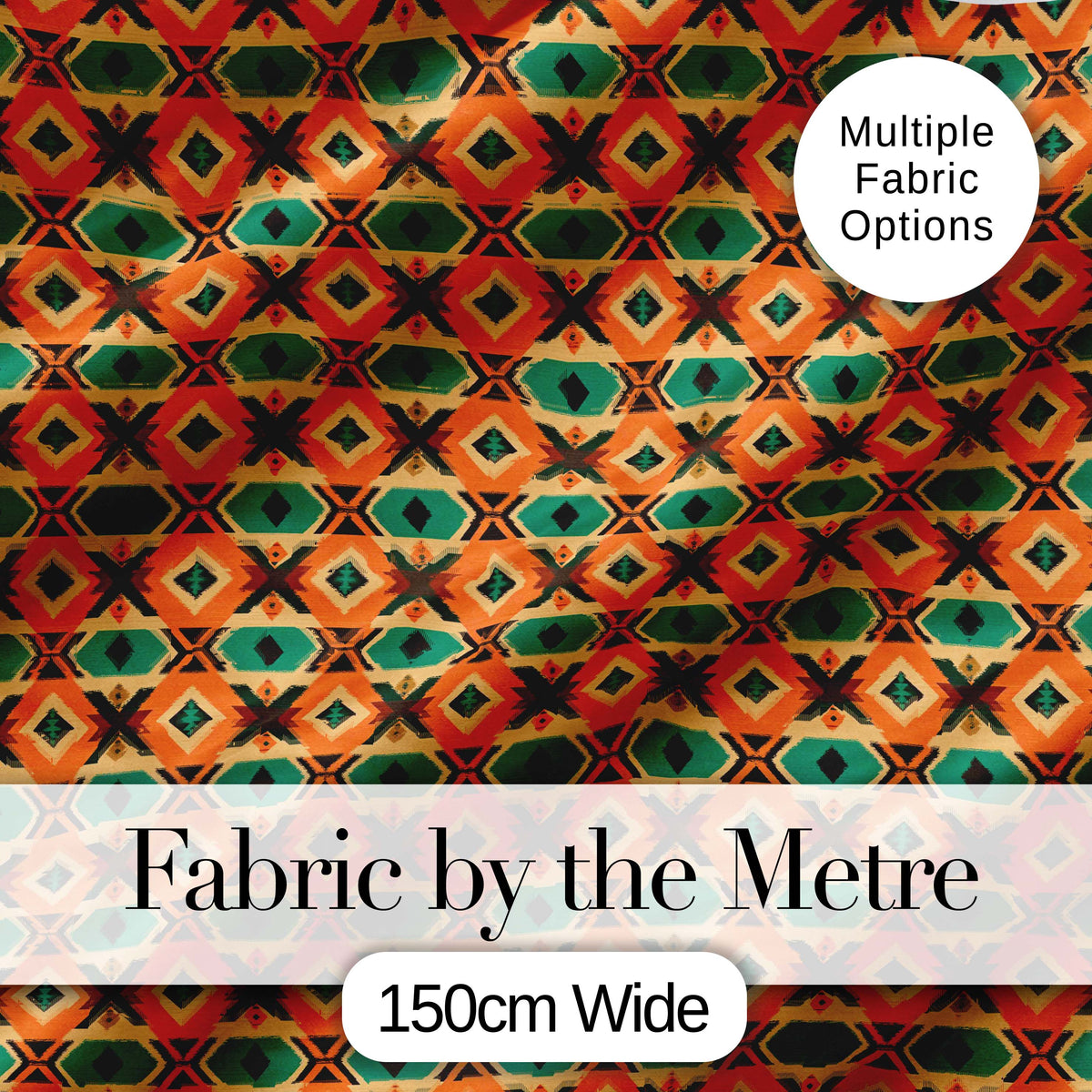 Bold Tribal Diamond Pattern in Orange Green and Black Seamless Pattern Digital Print Fabric by the Metre UK Sewing Quilting Textile