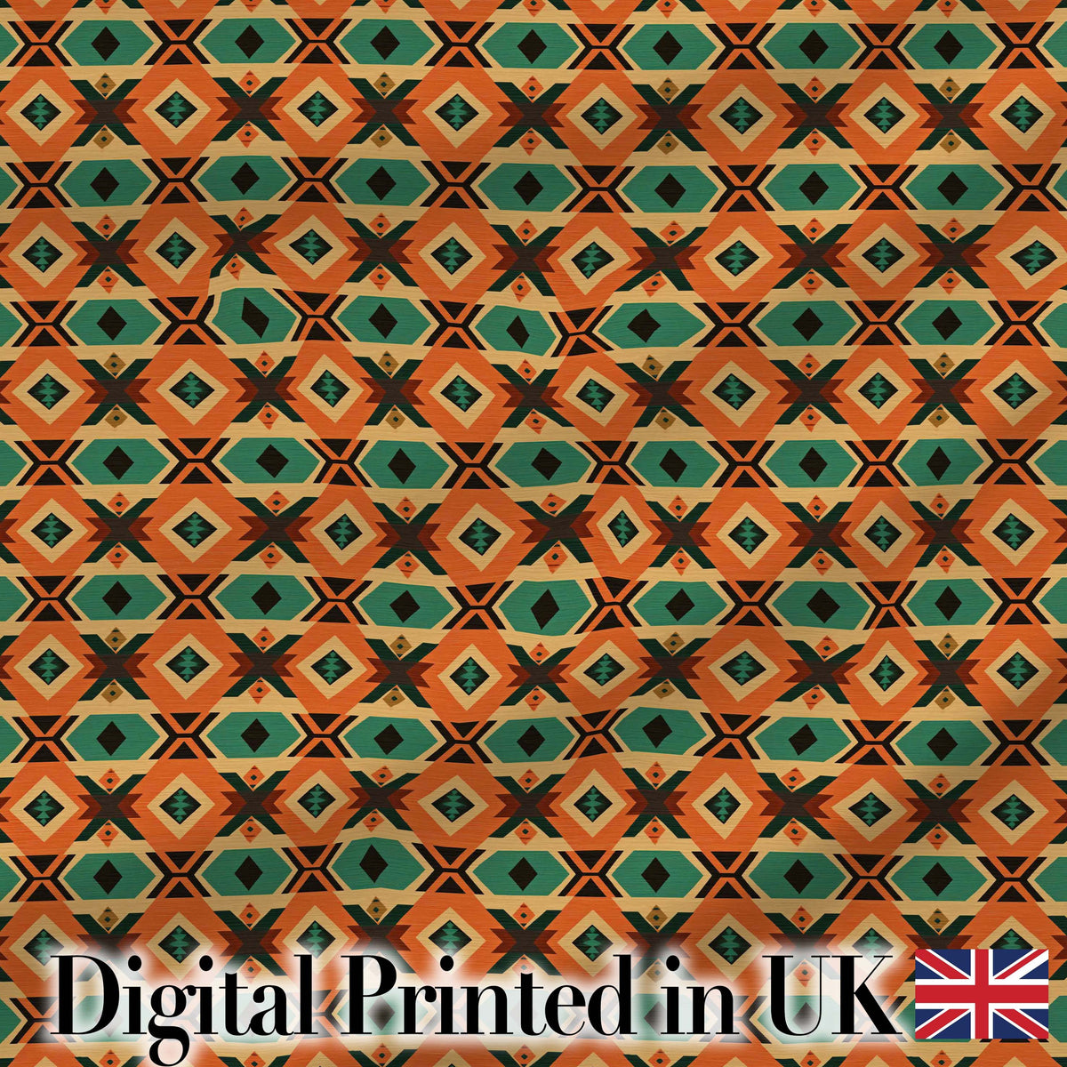 Bold Tribal Diamond Pattern in Orange Green and Black Seamless Pattern Digital Print Fabric by the Metre UK Sewing Quilting Textile