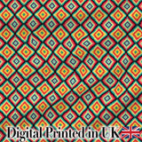 Bold Tribal Diamond Pattern in Vibrant Red Yellow Teal Seamless Pattern Digital Print Fabric by the Metre UK Sewing Quilting Textile