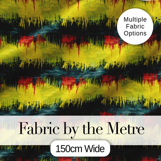 Grunge Paint Stroke Pattern in Yellow Red and Black Seamless Pattern Digital Print Fabric by the Metre UK Sewing Quilting Textile