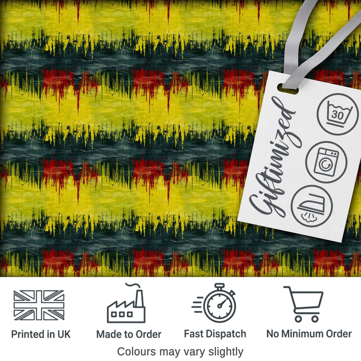 Grunge Paint Stroke Pattern in Yellow Red and Black Seamless Pattern Digital Print Fabric by the Metre UK Sewing Quilting Textile