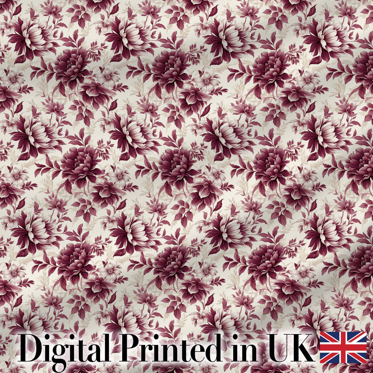 Vintage Burgundy Peony Floral Pattern on Cream Background Seamless Pattern Digital Print Fabric by the Metre UK Sewing Quilting Textile