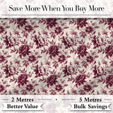 Vintage Burgundy Peony Floral Pattern on Cream Background Seamless Pattern Digital Print Fabric by the Metre UK Sewing Quilting Textile
