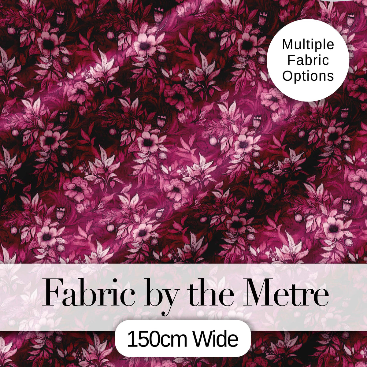 Dark Plum Botanical Floral Pattern with Soft Pink Accents Seamless Pattern Digital Print Fabric by the Metre UK Sewing Quilting Textile
