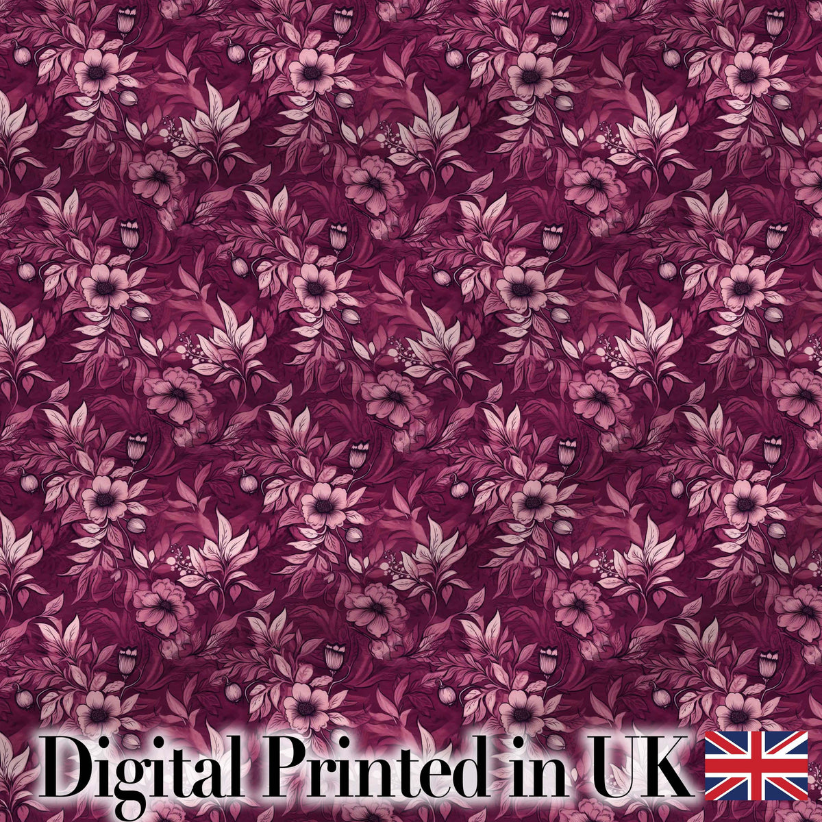 Dark Plum Botanical Floral Pattern with Soft Pink Accents Seamless Pattern Digital Print Fabric by the Metre UK Sewing Quilting Textile