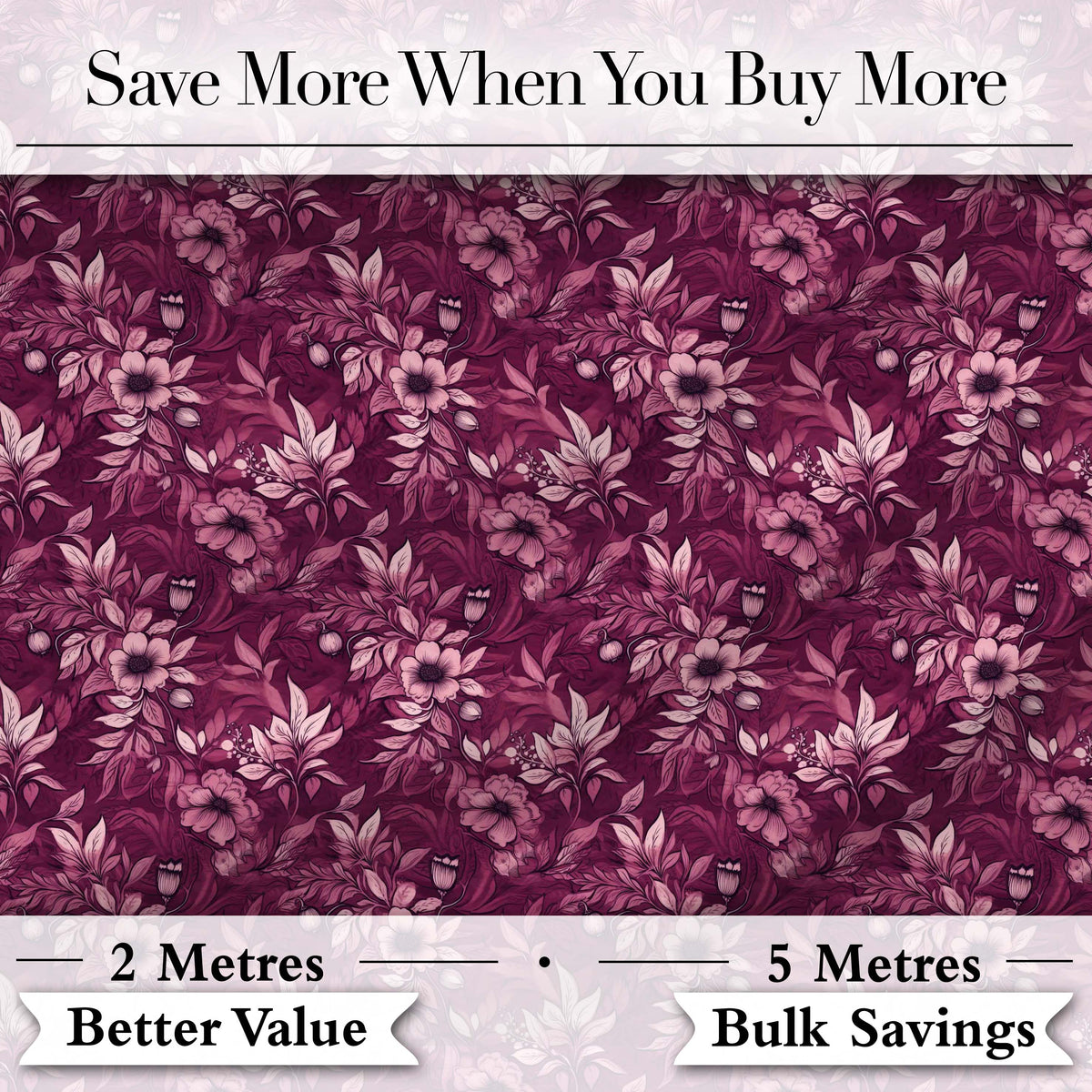 Dark Plum Botanical Floral Pattern with Soft Pink Accents Seamless Pattern Digital Print Fabric by the Metre UK Sewing Quilting Textile