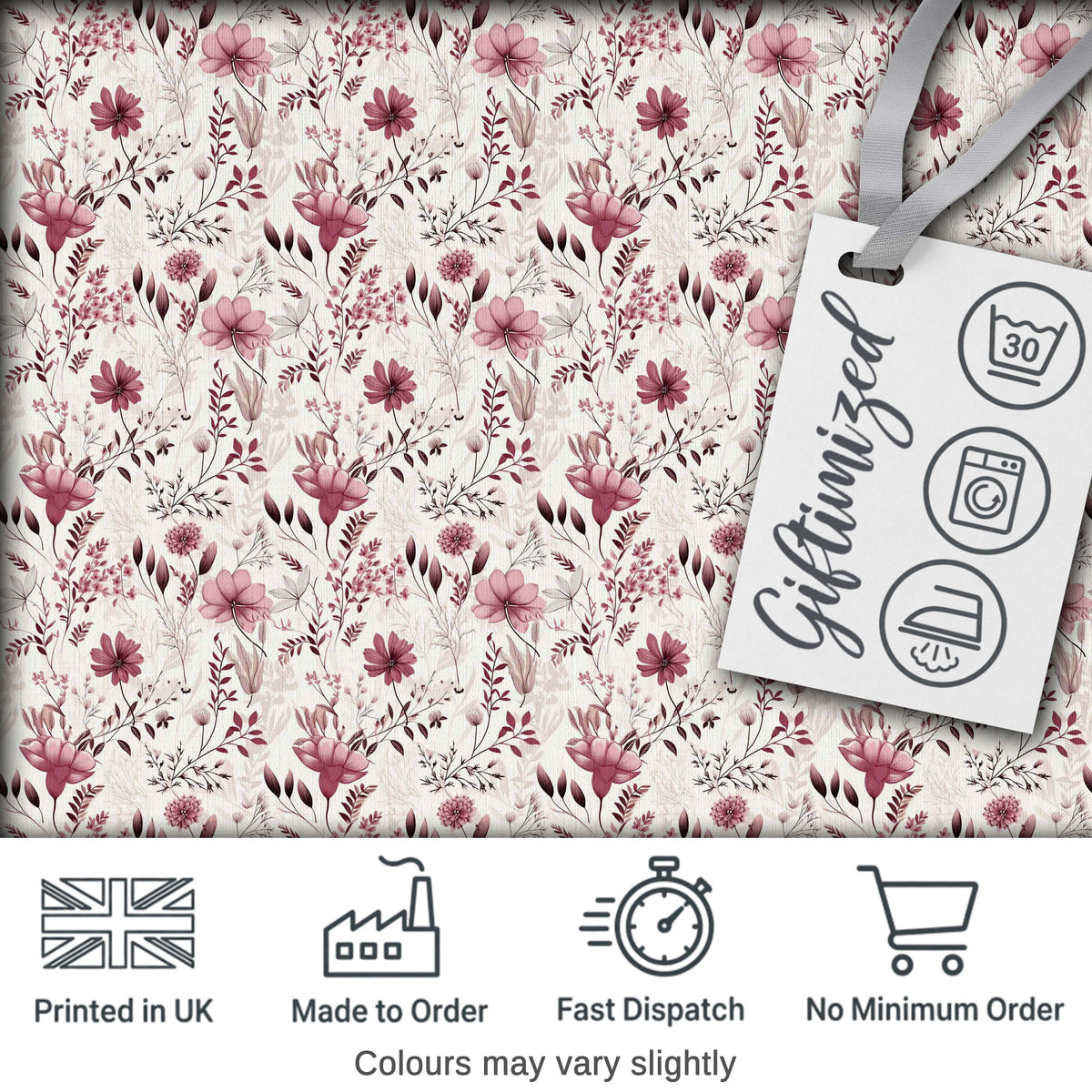 Autumn Botanical Floral Pattern in Burgundy and Neutral Tones Seamless Pattern Digital Print Fabric by the Metre UK Sewing Quilting Textile