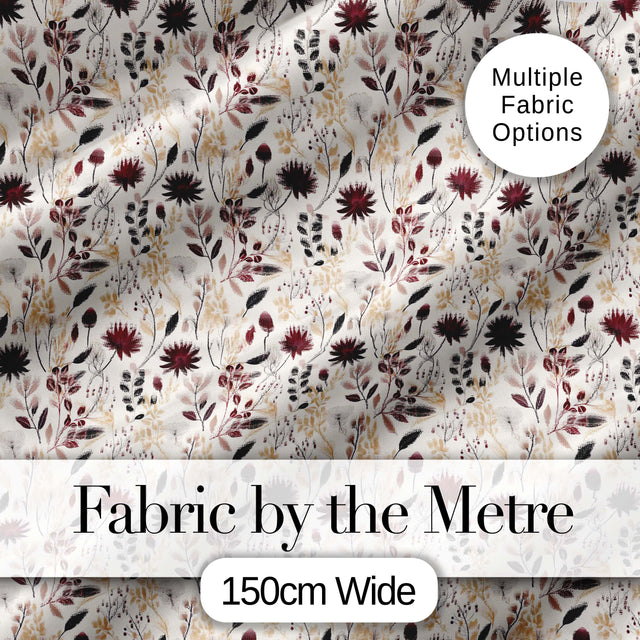 Neutral Wildflower Botanical Pattern with Burgundy Accents Seamless Pattern Digital Print Fabric by the Metre UK Sewing Quilting Textile
