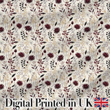 Neutral Wildflower Botanical Pattern with Burgundy Accents Seamless Pattern Digital Print Fabric by the Metre UK Sewing Quilting Textile