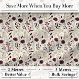 Neutral Wildflower Botanical Pattern with Burgundy Accents Seamless Pattern Digital Print Fabric by the Metre UK Sewing Quilting Textile