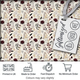 Neutral Wildflower Botanical Pattern with Burgundy Accents Seamless Pattern Digital Print Fabric by the Metre UK Sewing Quilting Textile