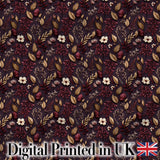 Dark Burgundy and Gold Botanical Leaves Floral Seamless Pattern Digital Print Fabric by the Metre UK Sewing Quilting Textile