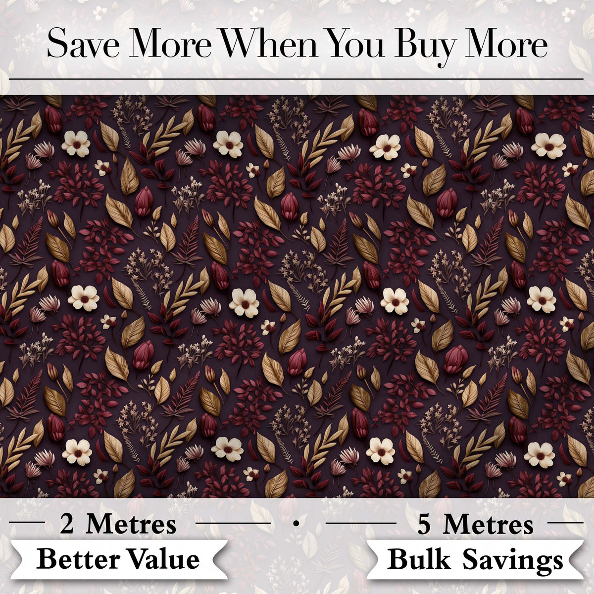 Dark Burgundy and Gold Botanical Leaves Floral Seamless Pattern Digital Print Fabric by the Metre UK Sewing Quilting Textile