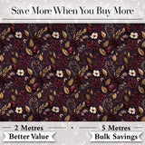 Dark Burgundy and Gold Botanical Leaves Floral Seamless Pattern Digital Print Fabric by the Metre UK Sewing Quilting Textile