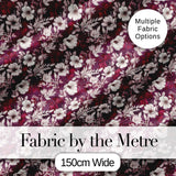 Deep Mauve Floral Garden with Ivory Blossoms Seamless Pattern Digital Print Fabric by the Metre UK Sewing Quilting Textile
