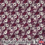 Deep Mauve Floral Garden with Ivory Blossoms Seamless Pattern Digital Print Fabric by the Metre UK Sewing Quilting Textile