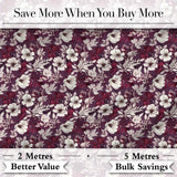 Deep Mauve Floral Garden with Ivory Blossoms Seamless Pattern Digital Print Fabric by the Metre UK Sewing Quilting Textile